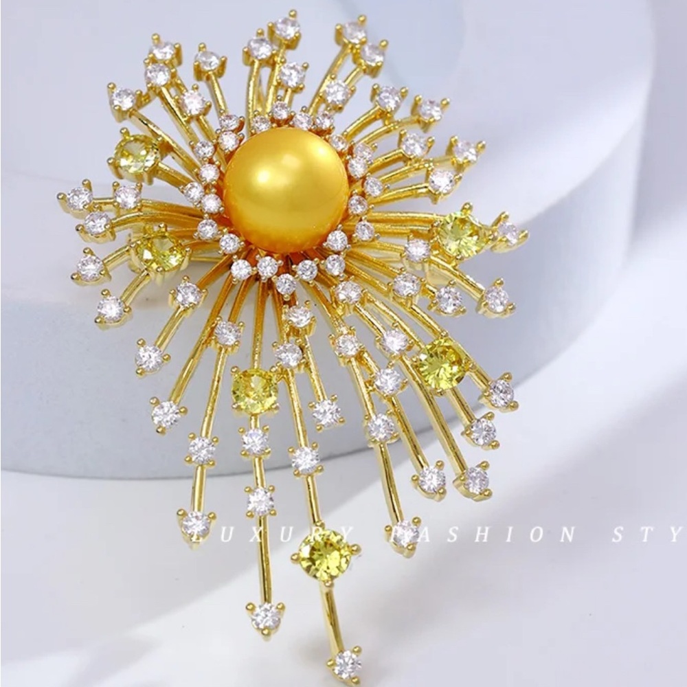 Sparkling stars with golden pearl pin